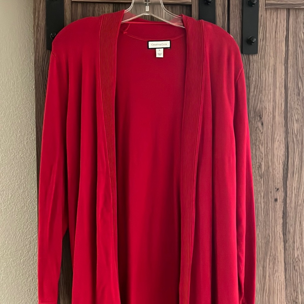 Red cardigan sweater